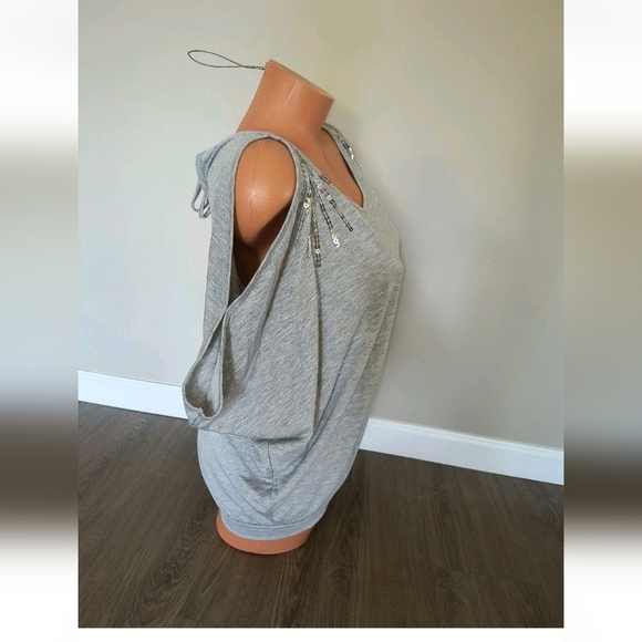 Lascana for Venus Cold Shoulder Sequin Keyhole Dolman SS Top Gray Size XS - Picture 5 of 8